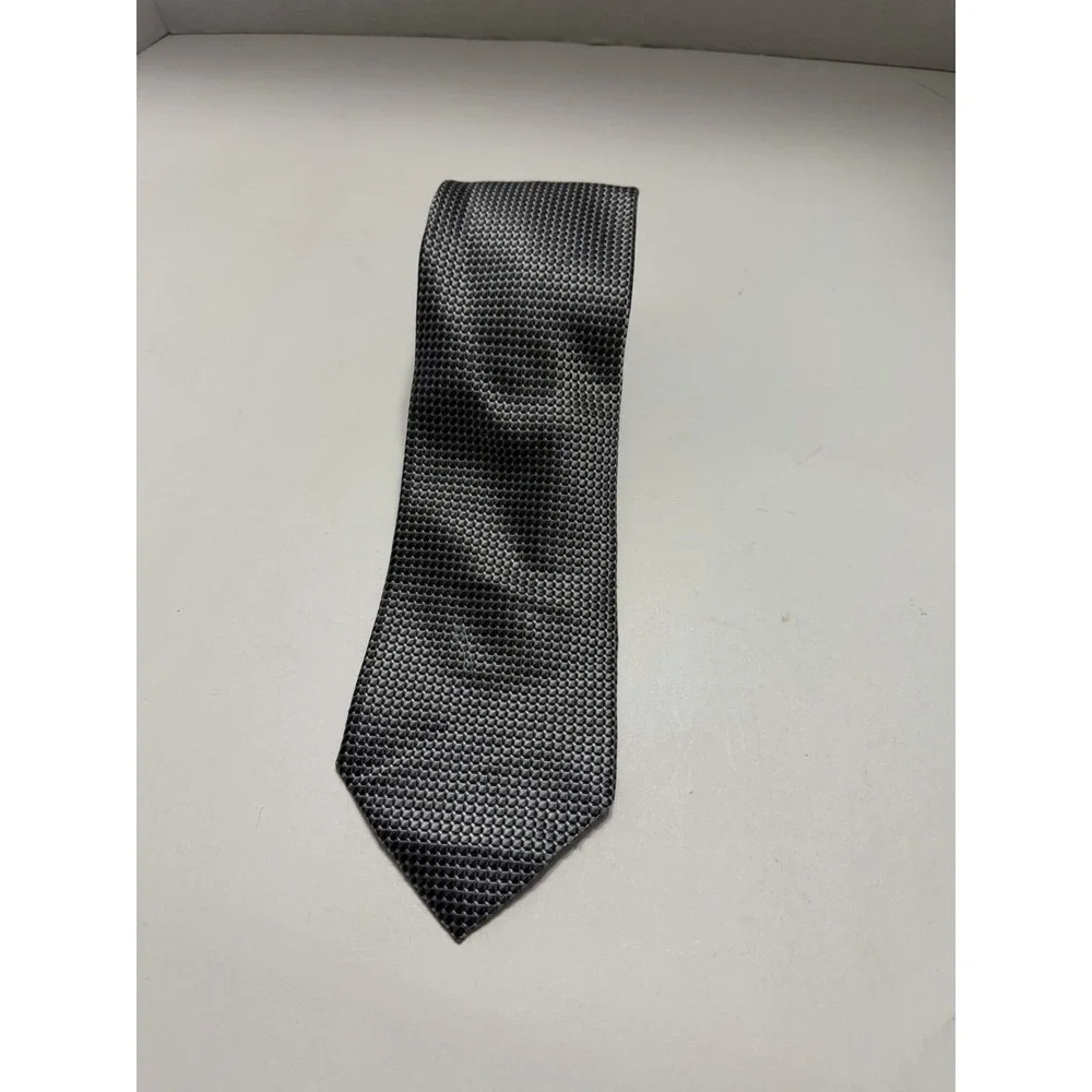 Arrow USA 1851 Mens Necktie Charcoal Grey Black Textured Geometric Pattern Tie